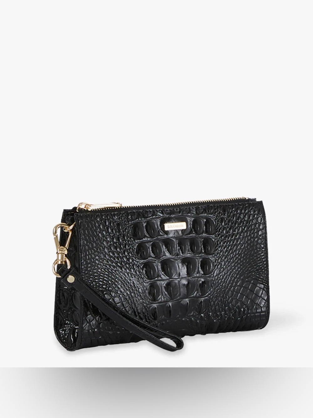 Brahmin Black Melbourne Croc Embossed Leather Wristlet Clutch Zip Pouch - Picture 2 of 14